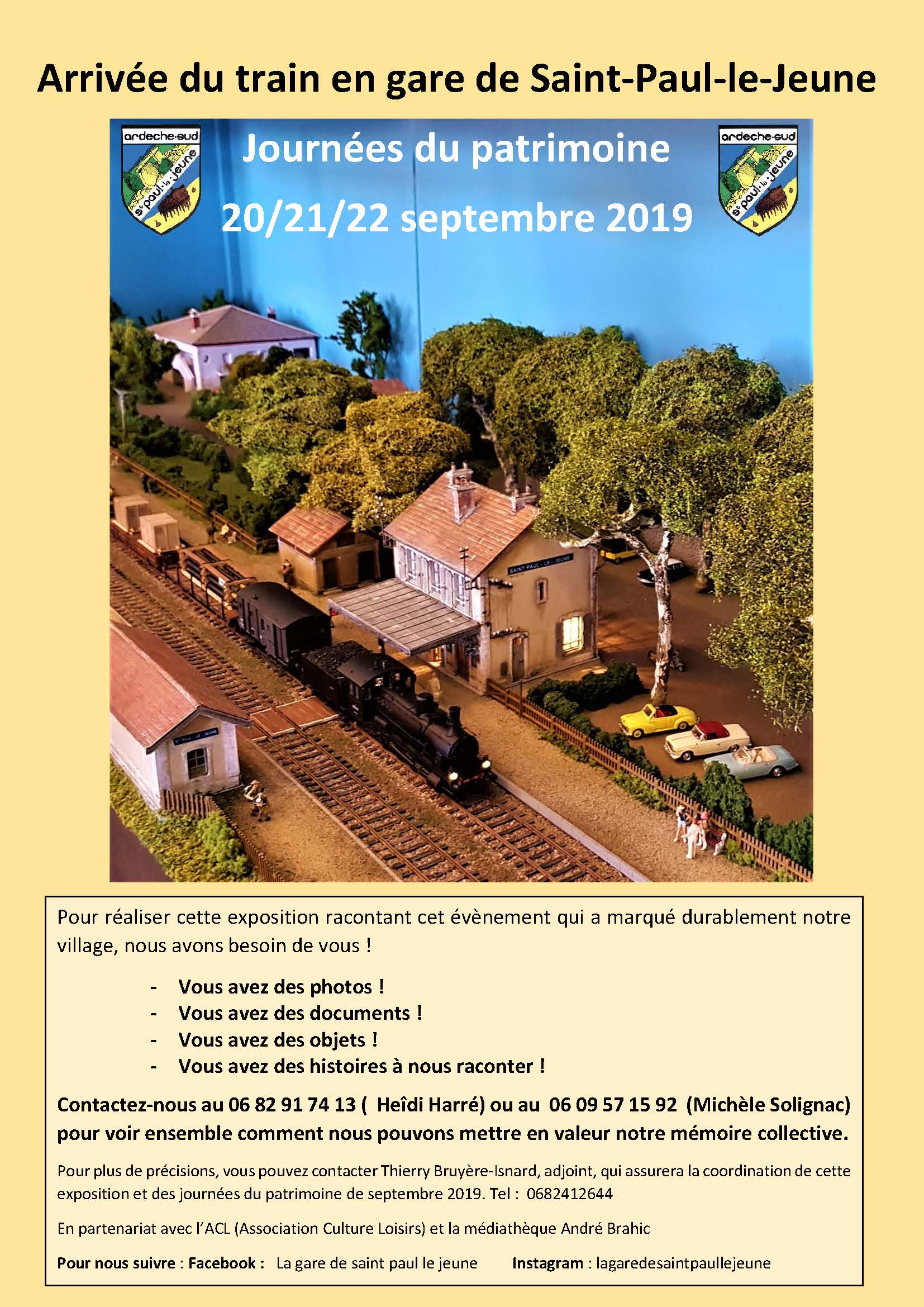 Appel à contribution exposition,Arrivée du train en gare de St Paul le Jeune. septembre 2019
